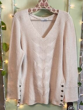 Women's Sonoma Cream Knit Tunic Button Hip Sweater L
